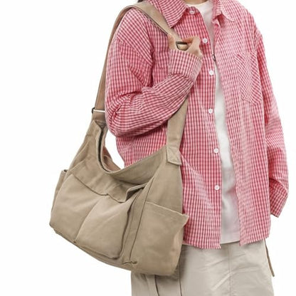 Cute Canvas Tote Bag for School/Work/Travel, Large Crossbody Messenger Bag Laptop Shoulder Bag - color: Coyote Tan Brown