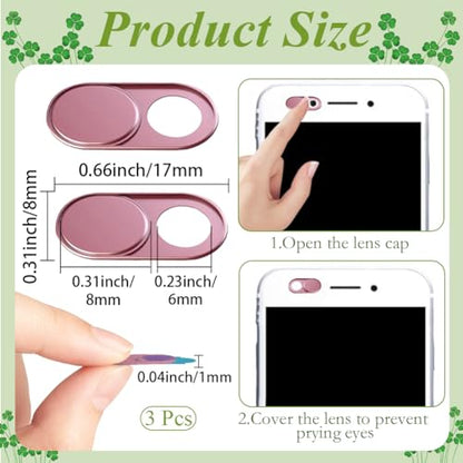 3Pcs Laptop Camera Cover Pink 0.04 Inch Ultra Thin Webcam Cover Slide Metal for Mini PC Phone Laptop Desktop Tablet Aluminum Durable Phone Privacy Protectors for Home Office Travel Use - color: Pink