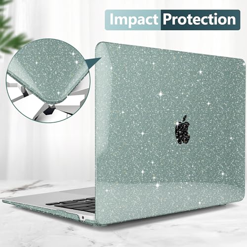 DONGKE for MacBook Air 13 inch Case 2021-2018 Release A2337 M1 A2179 A1932, Bling Plastic Hard Shell Case & Keyboard Cover Only Compatible with MacBook Air 13 inch Retina Fits Touch ID, Sparkly Green - color: Sparkly Midnight Green