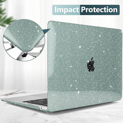 DONGKE for MacBook Air 13 inch Case 2021-2018 Release A2337 M1 A2179 A1932, Bling Plastic Hard Shell Case & Keyboard Cover Only Compatible with MacBook Air 13 inch Retina Fits Touch ID, Sparkly Green - color: Sparkly Midnight Green