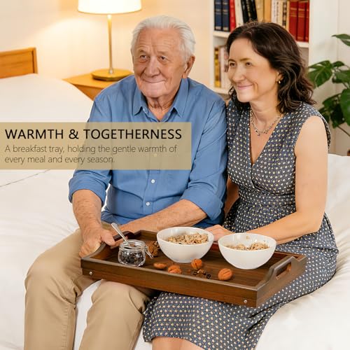 Bamboo Breakfast Tray Table with Folding Legs for Bed Table Sofa - Eating & Laptop Tray Bamboo with Folding Legs - color: Walnut