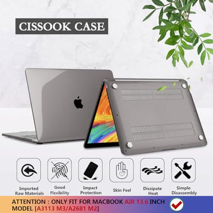 CISSOOK Compatible with MacBook Air 13 inch Case A3449 A3240 A3113 A2681 | 2026 2025 2024 2023 2022, 5in1 Set Hard Shell Case Keyboard Cover for MacBook Air 13.6 inch M2 M3 M4 M5, Crystal Gray - color: Air13.6inch-Crystal Gray