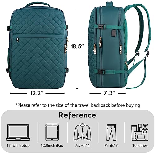Large Travel Backpack Women, Flight Approved Carry On Backpack, Water Resistant Anti-Theft Large Casual Daypack Fit 17 Inch Laptop with USB Charging Port, Peacock Blue - color: Peacock Blue, size: 17.3 inch