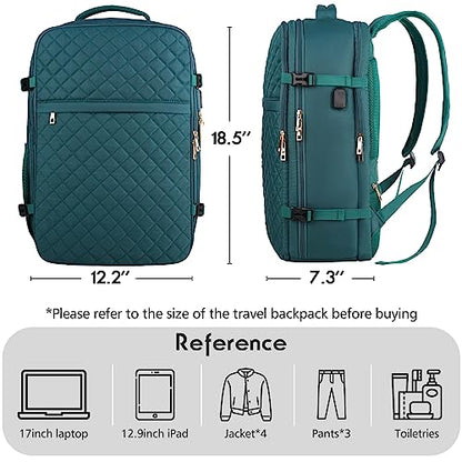 Large Travel Backpack Women, Flight Approved Carry On Backpack, Water Resistant Anti-Theft Large Casual Daypack Fit 17 Inch Laptop with USB Charging Port, Peacock Blue - color: Peacock Blue, size: 17.3 inch