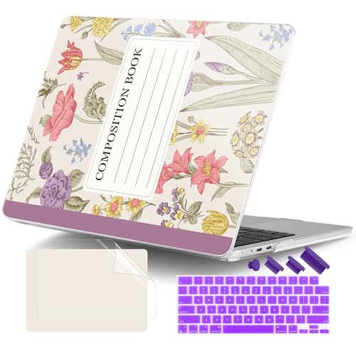 for MacBook Air 13 Inch (13.6 Inch) Case, M5/M4/M3/M2 Chip 2026 2025 2024 2023 2022, Hard Plastic Printed Cover with Screen Protector & Keyboard Cover & Dust Plugs, Purple CompositionBook - color: Purple Composition Book