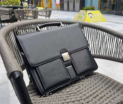 Mens Leather Briefcases Office Attorney Attache Case Ideal Gift Messenger Bag w/Padded Compartment,Black - color: Black - Fits 14" Laptop