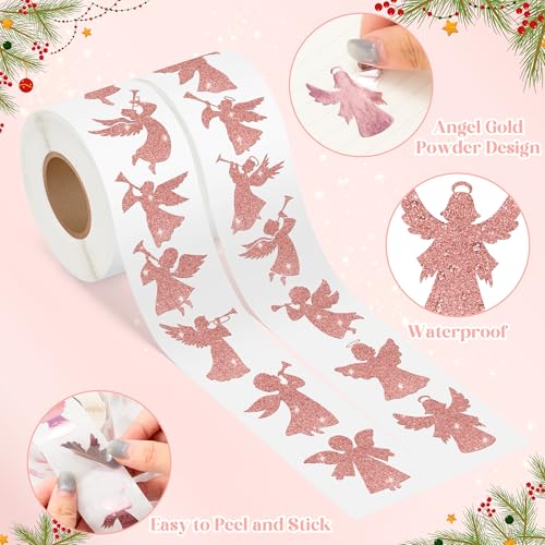 Christmas Foil Angel Stickers - 1000 Pcs Rose Gold Angel Waterproof Vinyl Reusable Laptop Stickers Coloring Book Scrapbook Water Bottle Page Activity Pad Birthday Party Favors Kids Skateboard - style: Christmas Rose Gold Angel