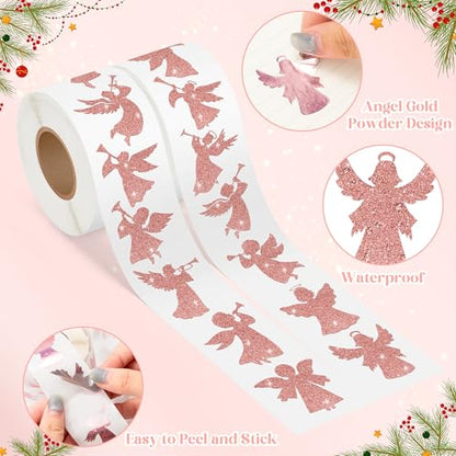 Christmas Foil Angel Stickers - 1000 Pcs Rose Gold Angel Waterproof Vinyl Reusable Laptop Stickers Coloring Book Scrapbook Water Bottle Page Activity Pad Birthday Party Favors Kids Skateboard - style: Christmas Rose Gold Angel