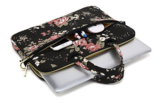 Black C Rose Patten water resistant Laptop Shoulder Messenger Bag Case Sleeve for 15 Inch 15.6 Inch Laptop,Laptop Briefcase - color: Black C Rose, size: 15-15.6 Inch