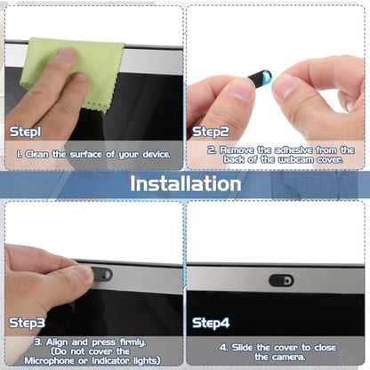 JJUNW 50 Pcs Webcam Cover Slide, 0.023 Inch Ultra-Thin Universal Laptop Camera Cover Slide Webcam Cover for Laptop, Computer(Black) - color: Black