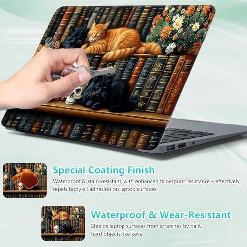 Laptop Skin Sticker Decal 12"-15.6" Universal Laptop/Notebook/Netbook Vinyl - Waterproof Scratch Resistant,Fits HP Dell Lenovo MacBook,2 Free Wrist Pads,Easy Apply & Remove,Cute Cat Bookshelf - color: Cute Cat Bookshelf