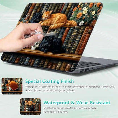 Laptop Skin Sticker Decal 12"-15.6" Universal Laptop/Notebook/Netbook Vinyl - Waterproof Scratch Resistant,Fits HP Dell Lenovo MacBook,2 Free Wrist Pads,Easy Apply & Remove,Cute Cat Bookshelf - color: Cute Cat Bookshelf