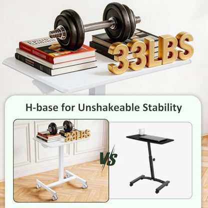 Mobile Standing Desk Adjustable Height, Rolling Sit-Stand Laptop Desk with Lockable Casters, Portable Compact Computer Table for Home Office Dorm, White - color: Classic White