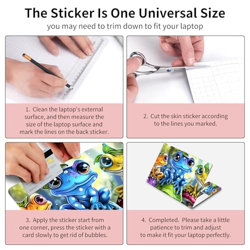 Laptop Skin Sticker 3-Piece Set,Cute Frogs Mushrooms | Trim-to-fit 3-piece vinyl set with one 15 x 10.6 in lid skin and two palm-rest decals for many 12-15.6 in laptops - color: Cute Frogs Mushrooms