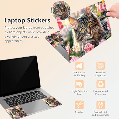 Laptop Skin Sticker Decal 15.6 Inch,12 13 13.3 14 15 15.6 in Laptop Netbook Skins for Notebook,Art Decal Removable Waterproof Scratch Resistant,Universal Vinyl Cover,Cute Cat Flower - color: Cute Cat Flower