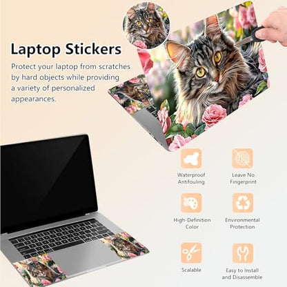 Laptop Skin Sticker Decal 15.6 Inch,12 13 13.3 14 15 15.6 in Laptop Netbook Skins for Notebook,Art Decal Removable Waterproof Scratch Resistant,Universal Vinyl Cover,Cute Cat Flower - color: Cute Cat Flower