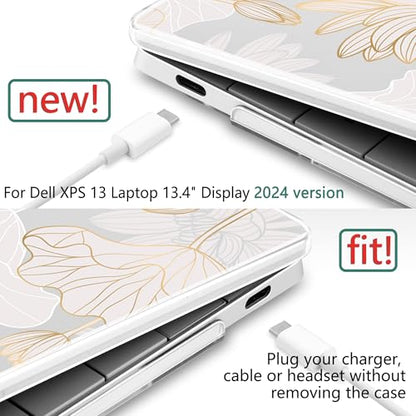 Batianda Gold Lotus Case for Dell XPS 13 Laptop 2024 2025 | Fits Model 9340/9345/9350 13.4" Display, Lightweight Slim Hard Shell Protection for Women Elegant Minimal Style Users - color: Gold Lotus