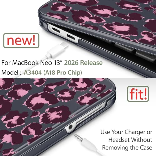 Compatible with MacBook Neo 13 inch (2026 Release A3404) (A18 Pro) with Liquid Retina Display, Printed Slim Protective Case with Screen Protector & Keybaord Cover, Leopard - color: leopard