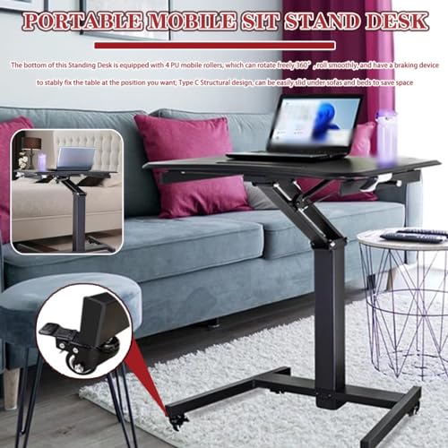 Adjustable Height Stand Up Desk, Home Work Lifting Standing Desk, Portable Removable Pneumatic Laptop Table, Sofa Side Table with Casters, Fixed Groove Design