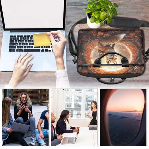 Laptop Shoulder Bag for Women Men, Waterproof Computer Case Messenger Bag Briefcase for Business Office Travel - color: Fox in the Autumn Forest
