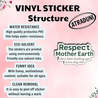 (3Pcs) Respect Mother Earth Stickers Eco Friendly Quote Sustainability Vinyl Decal Nature Lover Environmental Awareness Earth Day Sticker Planet Love Green Life.Size 2" x 3" - color: Respect Mother Earth