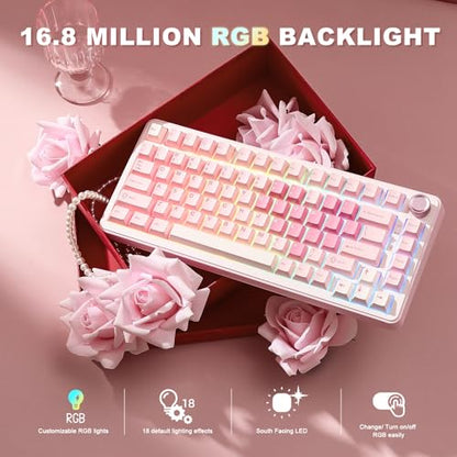 YUNZII B75 PRO Wireless Mechanical Gaming Keyboard | Custom 75% Layout with Knob,Gasket Mount,Hot Swap,Creamy Pre-lubed Switch,BT/USB-C/2.4G(Cocoa Cream V2 Switch,Pink) - color: Pink, size: Cocoa Cream V2 Switch
