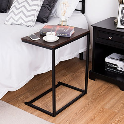 Tangkula Sofa Side End Table C Table Laptop Holder End Stand Desk Coffee Tray Side Table Notebook Tablet Beside Bed Sofa Portable Workstation (Brown) - color: Brown