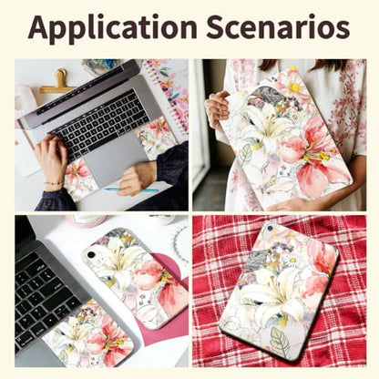 3Pcs Laptop Skin Sticker Decal Flowers PVC Laptop Sticker Fits for 12-16 Inch Notebook Waterproof Scratch Proof Art Paintings Universal Notebook PC Personalized Protector Gift - style: Line art and flowers