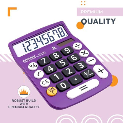 CATIGA Desktop Calculator 8 Digit with Solar Power and LCD Display, or Home, Office, School, Class and Business, 4 Function Small Basic - color: Violet