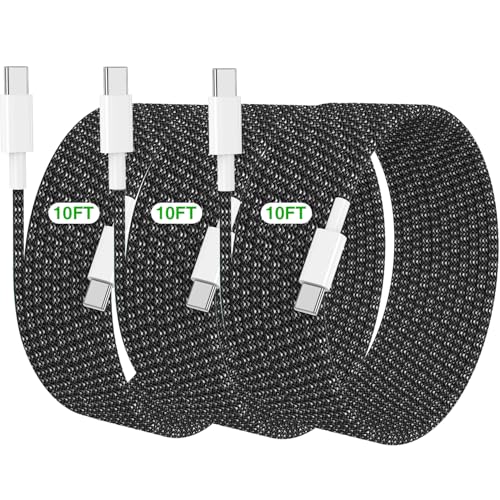 USB C to C Charging Cable 10 FT for iPhone 17 16 15 Charger Cord,Long Apple Braided C to C Cable Fast Charging for iPhone Air 17 16 Pro Max/15 Pro/16 Plus/16e/15,MacBook Pro,iPad 11/10 inch-Black - color: Black, size: 10FT+10FT+10FT