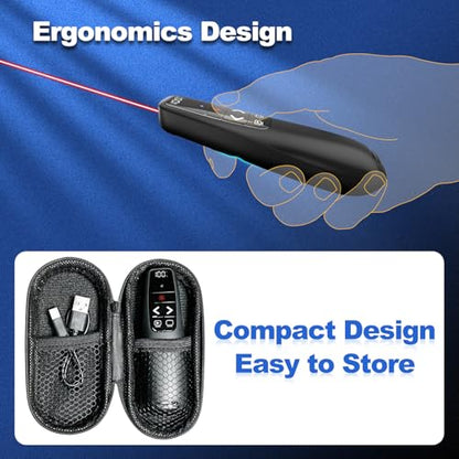 (2 Units) Rechargeable Presentation Clicker with Case, Power Digital Display Wireless Presenter Remote, Red Light Pointer Computer PowerPoint Clickers for Mac Laptop, Slideshow Google Slide Advancer - style: 2 Units Red Light