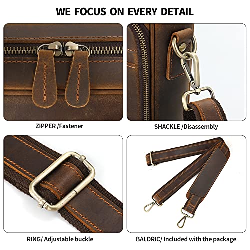 Jack&Chris Full Grain Leather Briefcase for Men, Business Messenger Bag Laptop Bag Attache Case, Fits 15.6 Inch Laptop - color: Brown-15.6inch