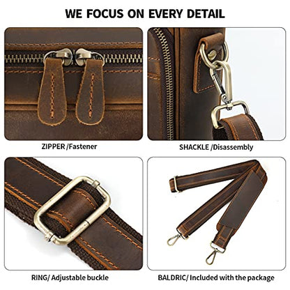 Jack&Chris Full Grain Leather Briefcase for Men, Business Messenger Bag Laptop Bag Attache Case, Fits 15.6 Inch Laptop - color: Brown-15.6inch
