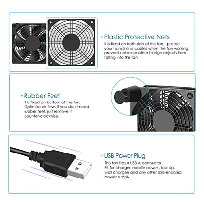 USB Computer Fan Quiet, 5V Powered Fan with Speed Controller for Router Modem Receiver DVR Xbox TV Box Cooling