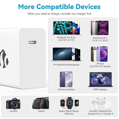 NIMO MacBook Pro Charger, 100W GaN USB C Charger Compatible with MacBook Air, Samsung Galaxy, NIMO Laptops, iPad Pro, and More, Fast Charging, Durable & Compact Design, Includes 6.6FT USB C Cable