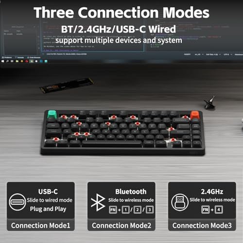 NuPhy Node75 Wireless Mechanical Keyboard, 75% Hot Swappable Custom Keyboard, 82 Keys Computer Gaming Keyboards, Supports Touch Gestures, PBT Keycaps, RGB Backlit, Bluetooth/2.4GHz/USB-C - color: Gray, size: High-profile Brown Max Switch