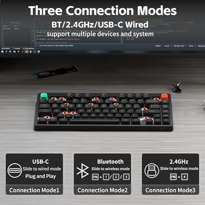NuPhy Node75 Wireless Mechanical Keyboard, 75% Hot Swappable Custom Keyboard, 82 Keys Computer Gaming Keyboards, Supports Touch Gestures, PBT Keycaps, RGB Backlit, Bluetooth/2.4GHz/USB-C - color: Gray, size: High-profile Blush Max Switch