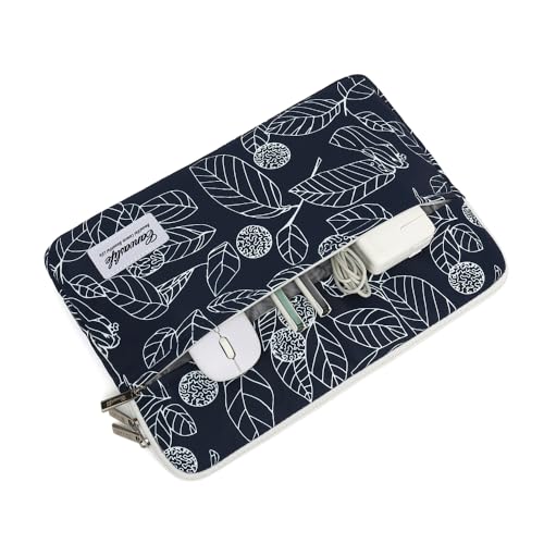 canvaslife Waterproof Pattern 13 inch Canvas Laptop Sleeve with Pocket 13 inch 13.3 inch Laptop 13 case13 Sleeve (Blue Leaves) - color: Blue Leaves, size: 13 inch/13.3 inch