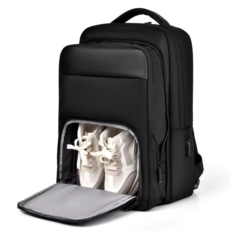Black Business Laptop Backpack Waterproof Travel Backpack with USB Charging Port for 15.6 Inch Laptops for Men Women Professional Backpack