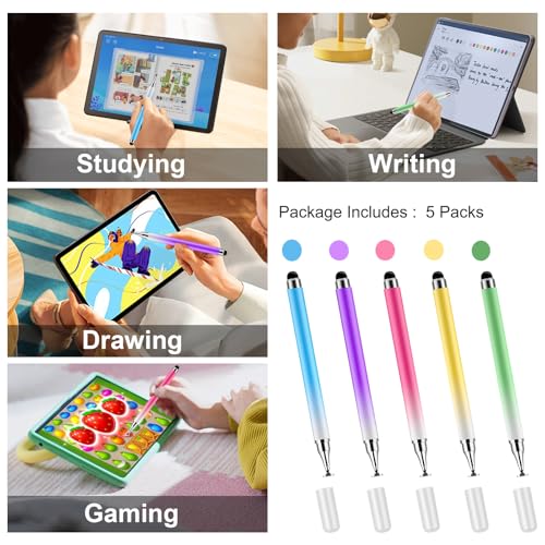 5 Pack 2 in 1 Stylus Pen for Touchscreen,iPad,iPhone,Stylus Pens | LAPOCOVER Stylus Pens,High Precision & Sensitivity, Compatible for iPad/Android Tablets, Laptop and Touchscreens - color: Blue/Green/Pink/Purple/Yellow