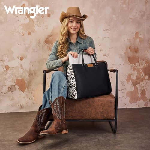 Wrangler Laptop Tote Bag for Women Western Style Work Crossbody Bag - color: Black