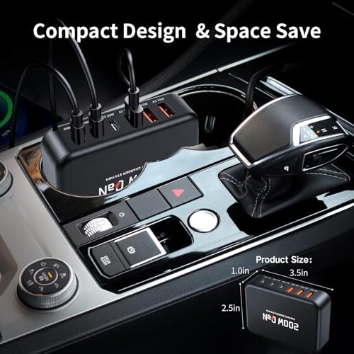 200W USB C Car Charger [GaN] PD 100W Laptop Car Charger, PD3.0/QC4.0/PPS Super Fast Charging for MacBook pro/Air/Dell/Lenovo/HP,iPhone 17/16/15 Series,Samsung Galaxy S26/S25 Ultra/S24