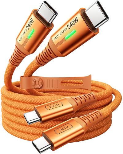 INIU USB C to USB C Cable, 240W Fast Charging Type C Charger Cord, Braided USBC Cable for iPhone 17, Samsung S25, Laptop, MacBook, Switch, Kid, Emergency, Flight, [6.6ft+6.6ft Orange] - color: Orange, size: 6.6ft+6.6ft