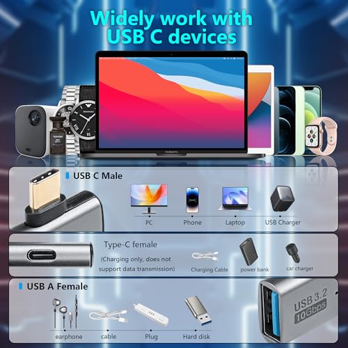 SinLoon USB C to USB 3.2 10Gbps Type C to USB A Female OTG Adapter and 100W PD Power Supply Adapter for Laptop Tablet Phone - Grey