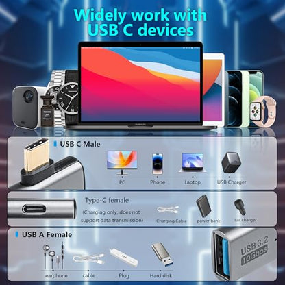 SinLoon USB C to USB 3.2 10Gbps Type C to USB A Female OTG Adapter and 100W PD Power Supply Adapter for Laptop Tablet Phone - Grey