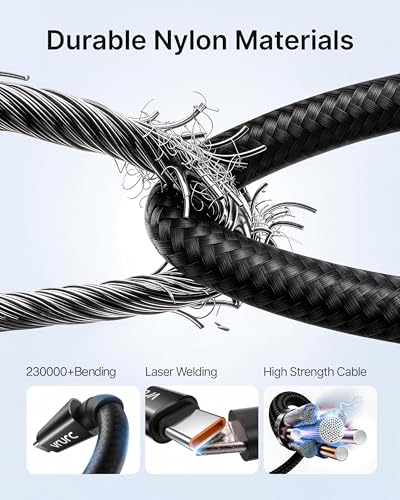 VRURC Ultra 240W Fast Charging USB C Cable with LED Digital Display, 3.3ft | Smart Display,Battery Protection,Nylon Braided,Compatible with MacBook,iPad Pro,Laptops,iPhone 17/16/15,Galaxy S25/S26,More - color: Black