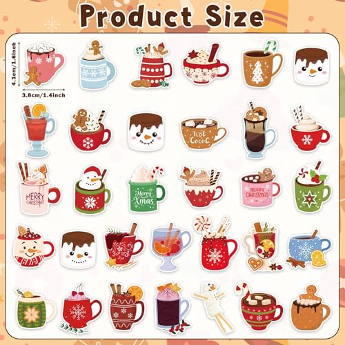 CNhoqc Christmas Cocoa Sticker Roll - 2000 Pcs Winter Hot Cocoa Mug Marshmallow Waterproof Vinyl Decal Reusable Laptop Sticker Scrapbook Water Bottle Junk Journal Party Supplies Skateboard Travel Case - style: Christmas Cocoa 4-Rolls