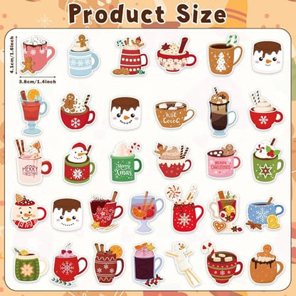 CNhoqc Christmas Cocoa Sticker Roll - 2000 Pcs Winter Hot Cocoa Mug Marshmallow Waterproof Vinyl Decal Reusable Laptop Sticker Scrapbook Water Bottle Junk Journal Party Supplies Skateboard Travel Case - style: Christmas Cocoa 4-Rolls