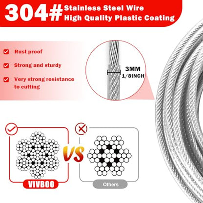 1/8" Stainless Steel Security Cable Luggage Lock, Double Loop, 2Pack | Rustproof, flexible wire rope, 4/6/10/15FT, anti-theft, weatherproof, durable, for luggage bike gate - color: Gray, size: 4ft (2Pack)