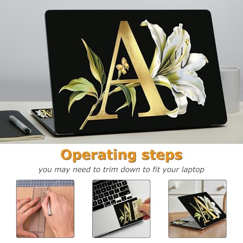 Universal Laptop Skin Sticker with 2 Wrist Pad Decals, 3-Piece Removable Vinyl Laptop Cover, Letter A Waterproof Anti-Scratch, Easy-Trim Fit for 13.3" 14" 15.6" Laptops - color: Letter A